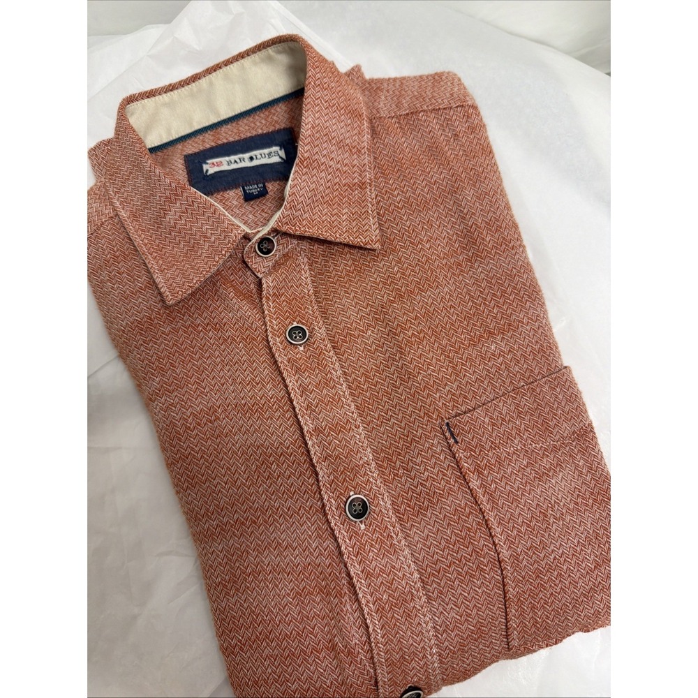 32 Bar Blues Mens Medium Colorful Tropical  Button Up Salmon SS Cotton Pocket
